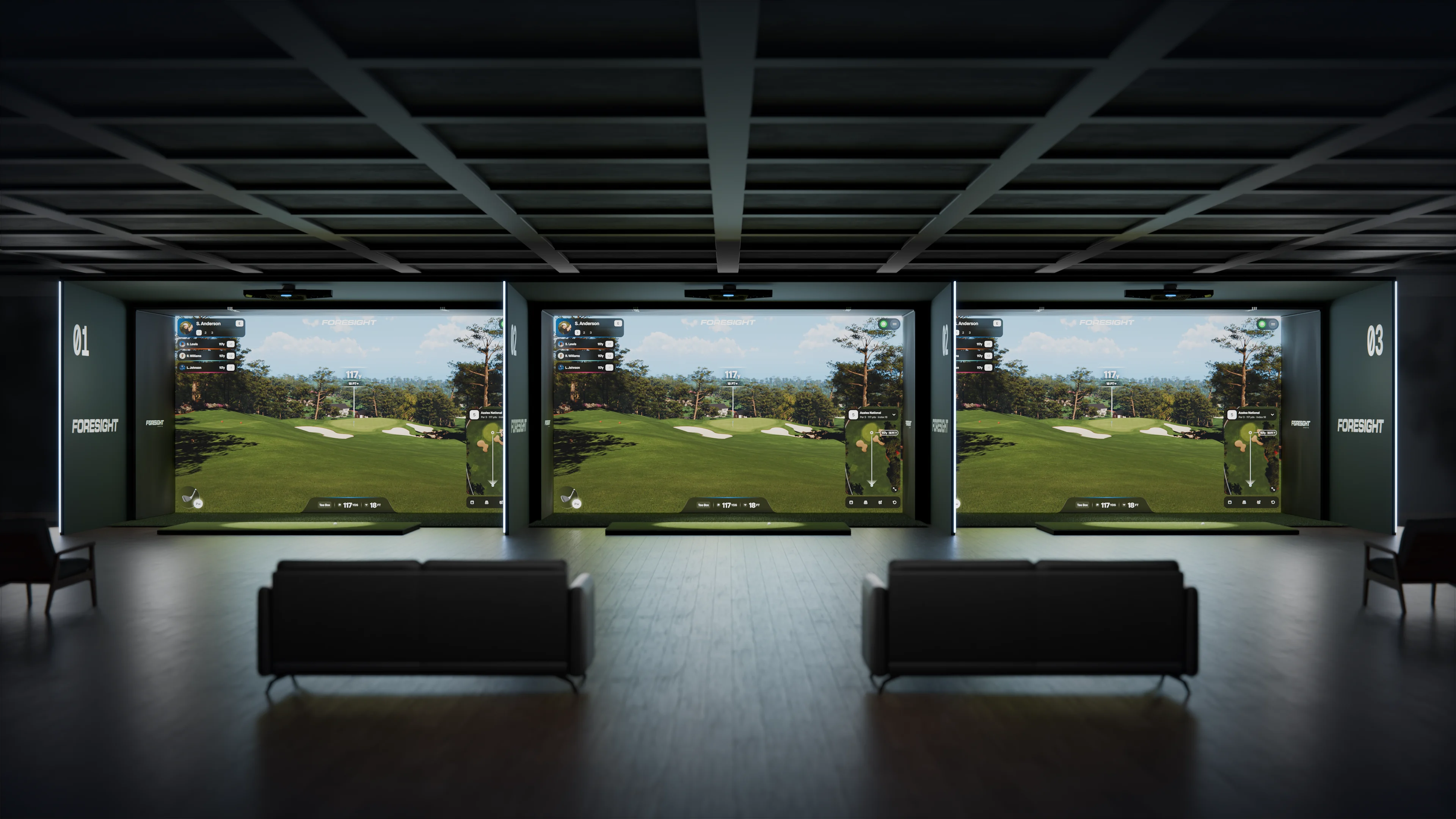 A Foresight commercial lounge: three numbered bays running Premier, lounge seating in front